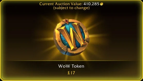 The WoW Token in the in-game Shop, priced at £17