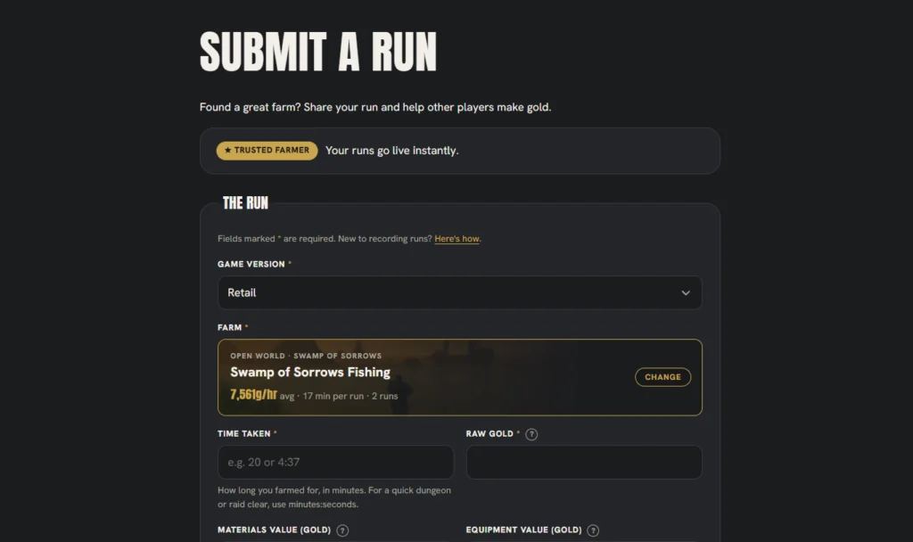 The Submit a Run form on Gold Cloud